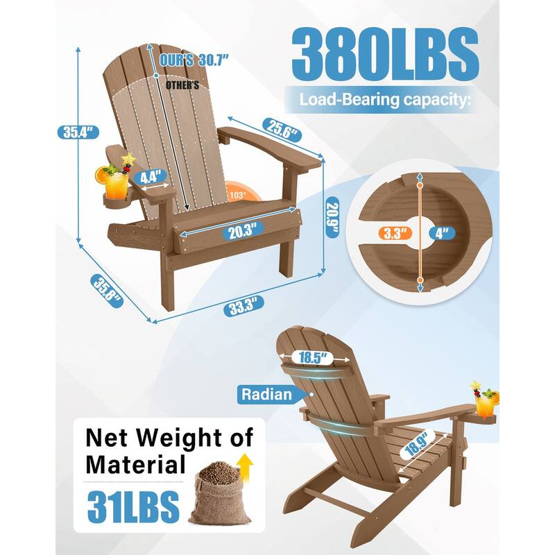WINSOON All Weather HIPS Outdoor Plastic Adirondack Chairs Set of 4