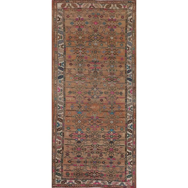 Geometric Hamedan Persian Vintage Runner Rug Handmade Wool Carpet - 3'7"x 8'9"