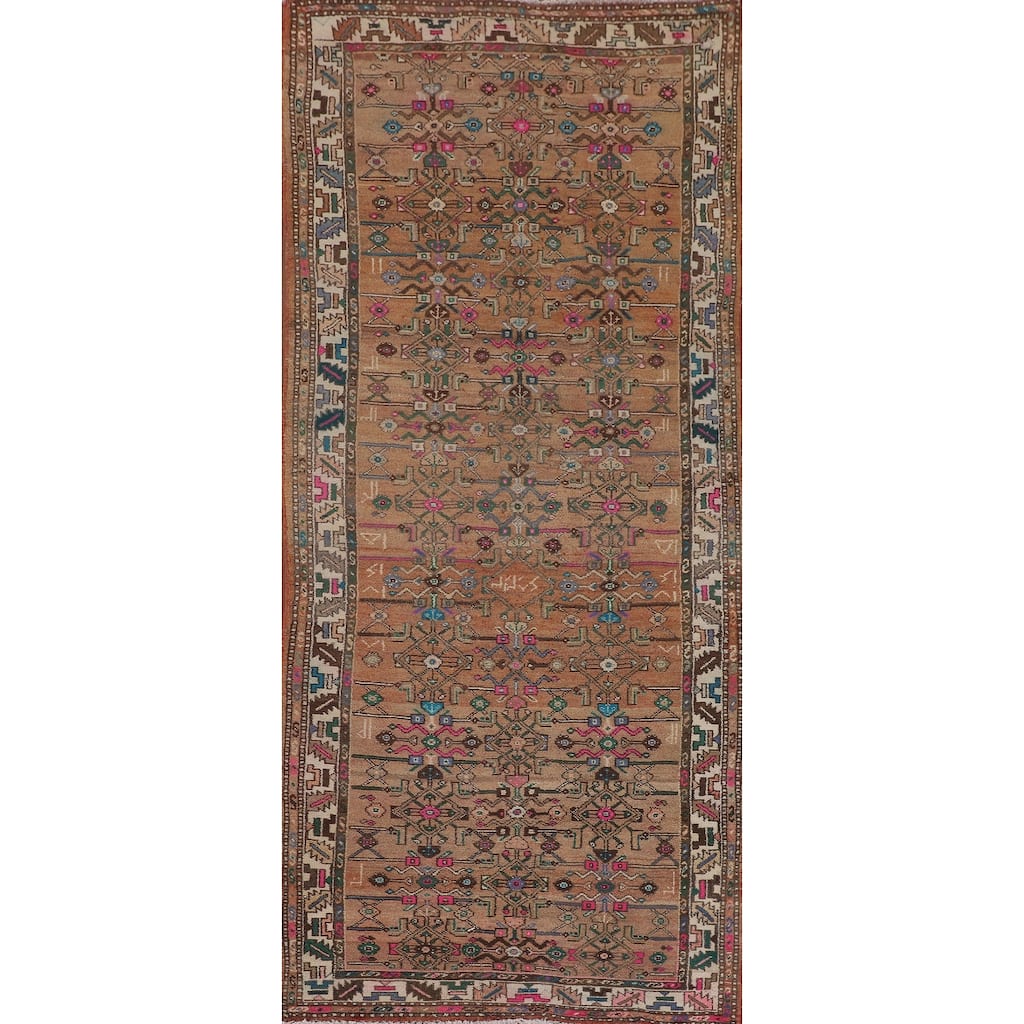 Geometric Hamedan Persian Vintage Runner Rug Handmade Wool Carpet - 3'7"x 8'9"