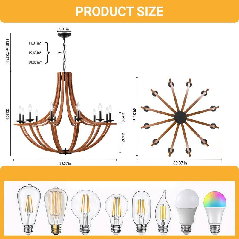 Modern Farmhouse Wood Chandeliers，Rustic Candle Chandelier
