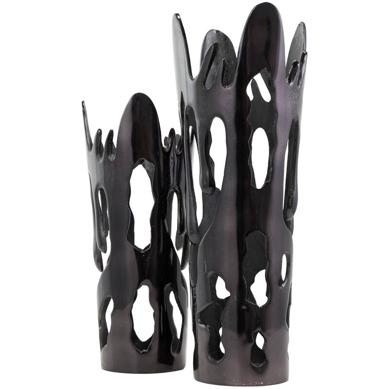 Aluminum Metal Drip Vase with Melting Designed Body - Set of 2 Silver, Gold, Black - Roche River Decor