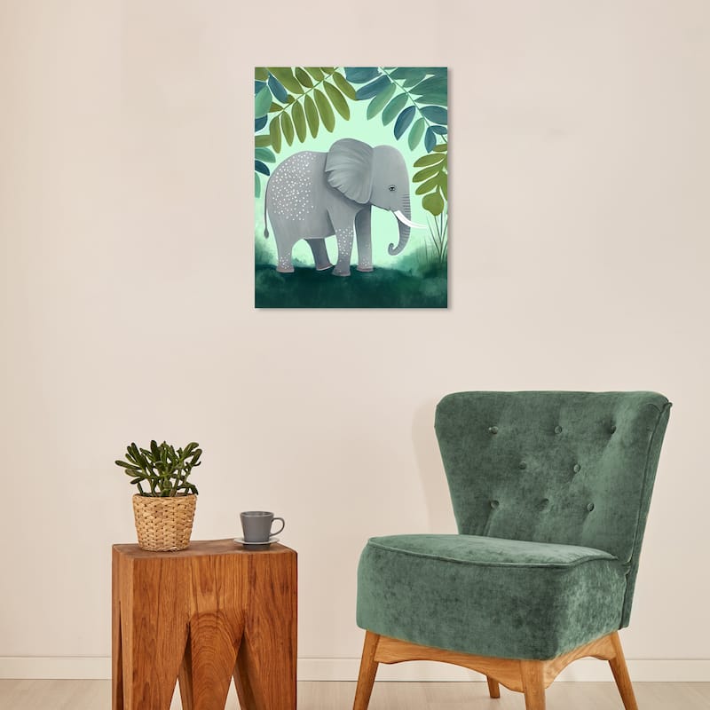 Wynwood Studio Canvas Animals Elephant Jungle Green and Modern & Contemporary Wall Art Canvas Print - Green, Gray - 20 x 16
