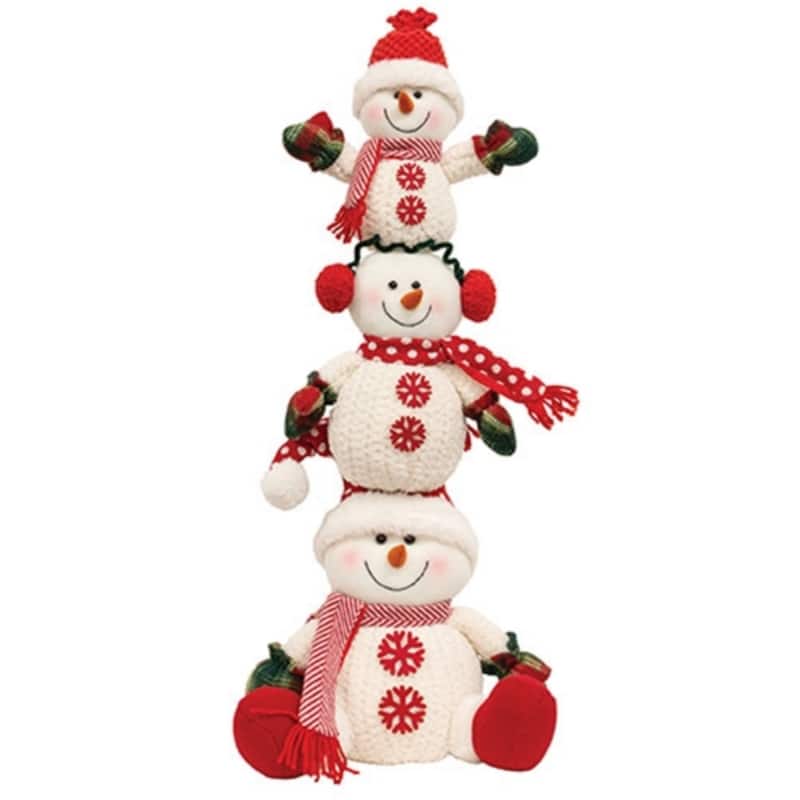 30” Plush Christmas Snowman Stack Figurine Holiday Decor Freestanding Tabletop Accent - 30" H x 12" W x 9" D
