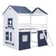 preview thumbnail 5 of 32, Full Size Bunk Bed with Playhouse Design, Windows & Slide - Blue/White