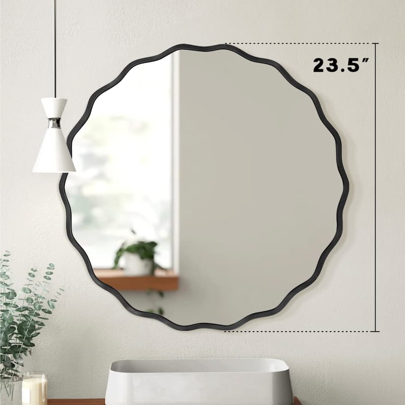 Decorative Aluminum Alloy Framed Wavy Round Wall Mirror Bathroom Vanity Mirror