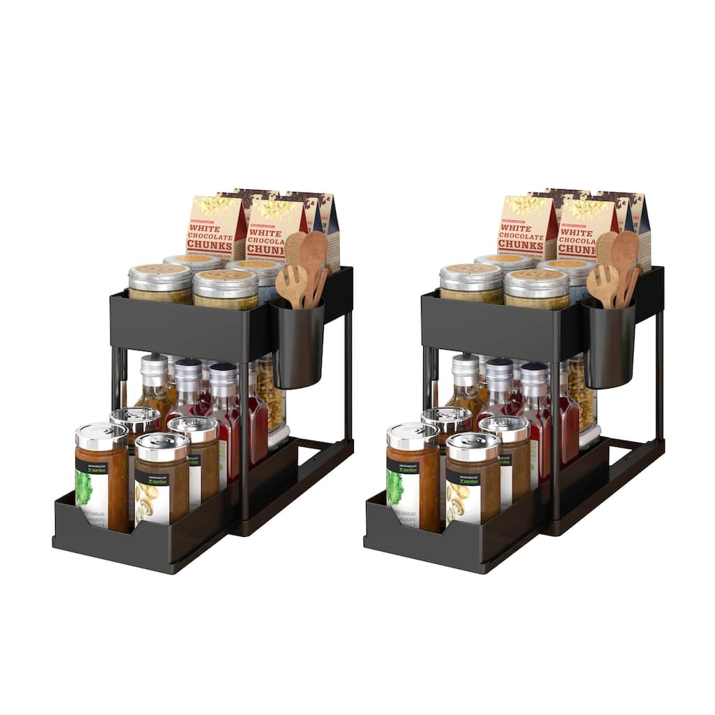 2-Tier Under Sink Organizer with Pull Out Sliding Storage Drawer (Set of 2) - N/A