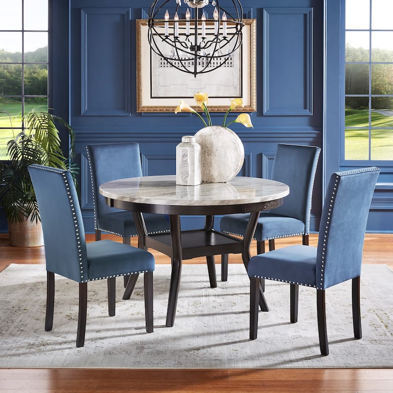 Balmforth White Faux Marble Round Dining Set by iNSPIRE Q Classic - Blue