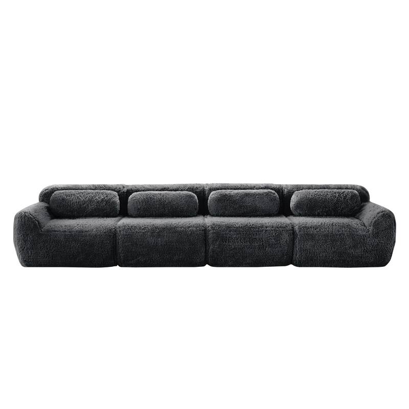 Modular Sectional Sofa, Plush Fabric Boneless Couch with Throw Pillows, 2/3/4-Seater Options, No Assembly