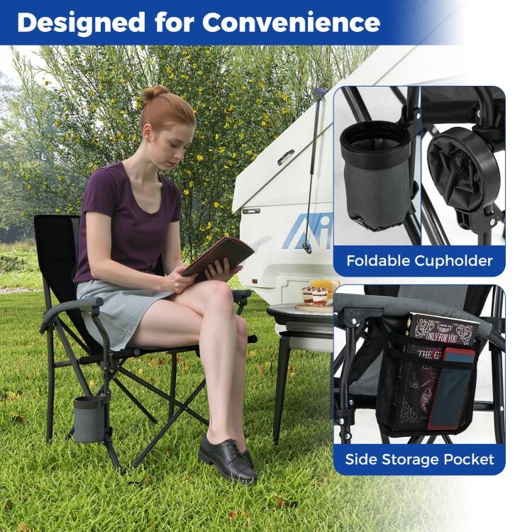 Oxford Metal Folding Camping Chair with Cupholder and Carrying Bag