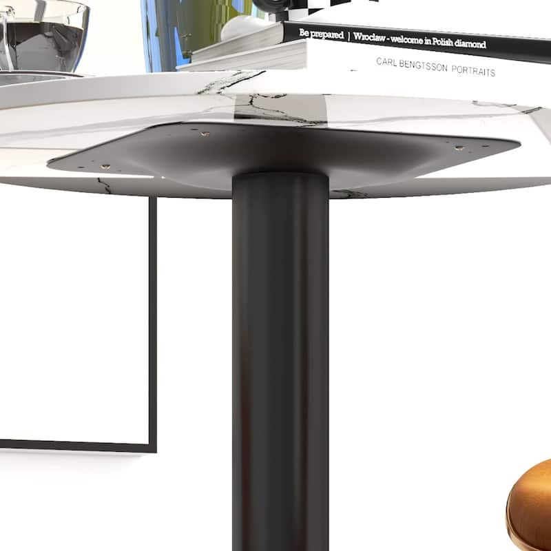 Bar Table with Round Faux-marbled Top for Home Bar - White