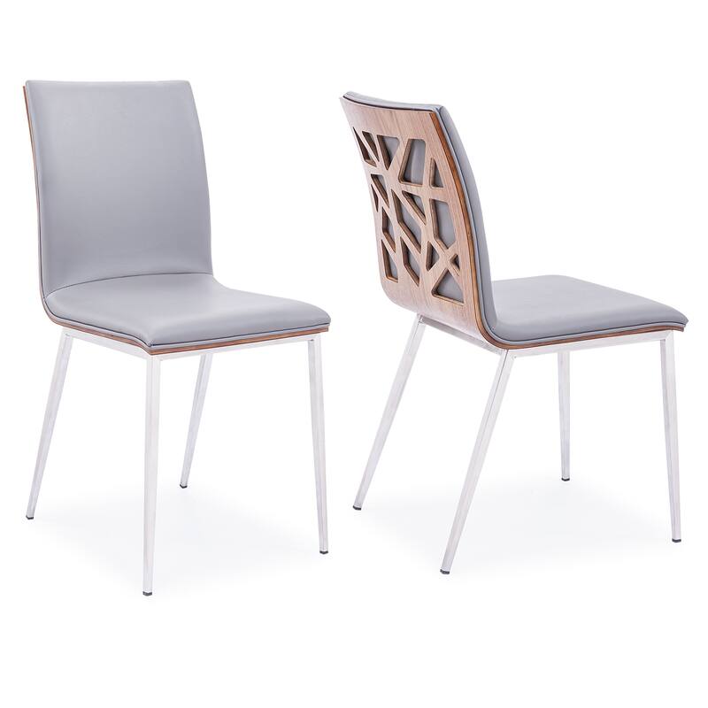 Crystal Upholstered Wood and Metal Armless Dining Chairs - Set of 2 - Grey Faux Leather Walnut