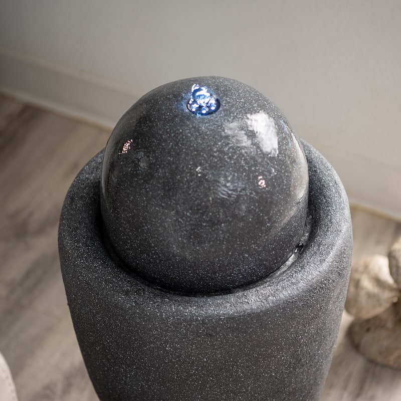 XBrand 25.98"H Modern Round Stone Textured Sphere Water Fountain w/LED Lights, For Indoor/Outdoor, Ball Water Fountain