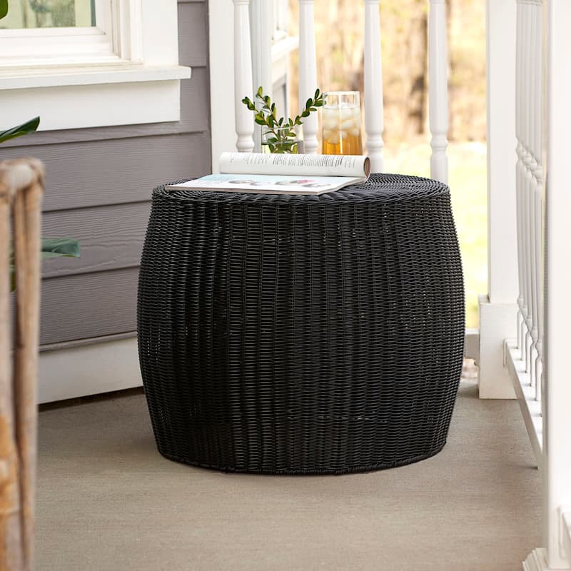 Household Essentials Handwoven Resin Barrel Side Table Storage Container - Black