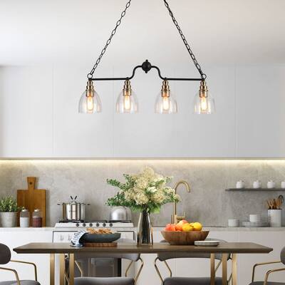 Modern 4-Light Kitchen Island Linear Pendant Light with Seeded Glass Shades