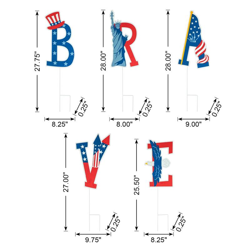 Glitzhome Set of 5 Patriotic/Americana BRAVE Yard Stake or Wall Decor