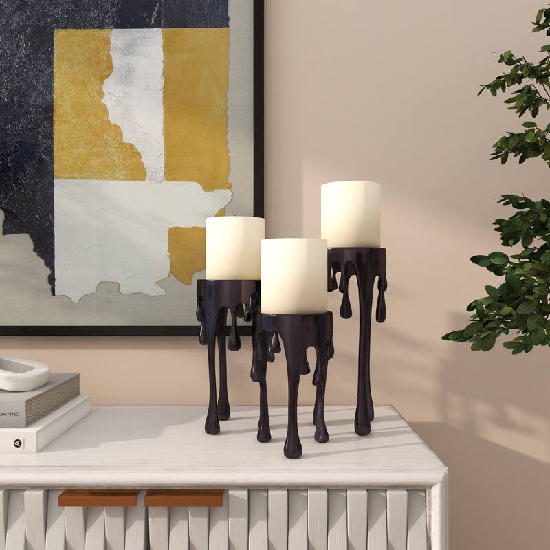 CosmoLiving by Cosmopolitan Silver, Gold or Black Aluminum Abstract Pillar Drip Candle Holder (Set of 3)