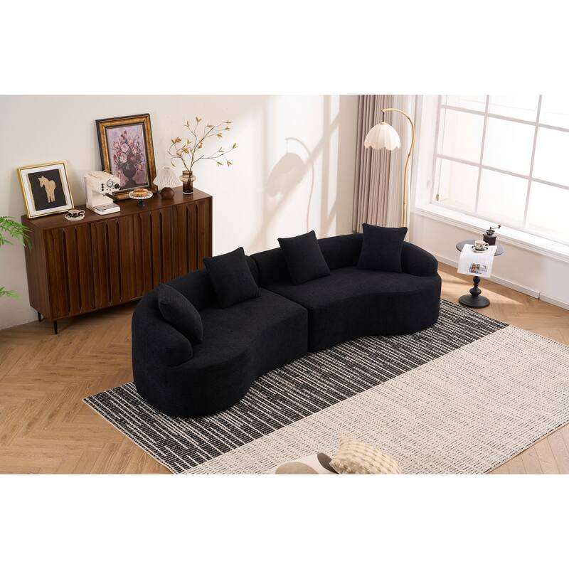 Full Compression Sponge Chenille Curved Sleeper Sofa Couch with 4 Pillows