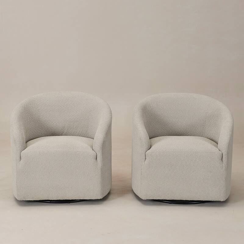KINWELL 32"W Boucle Upholstered Swivel Barrel Armchair (Set of 2)