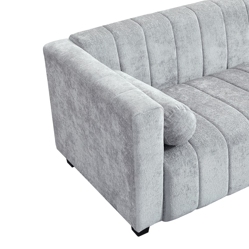78.7" Chenille Upholstered 3-seater Sofa with Plastic Legs and 2 Pillows for Living Room