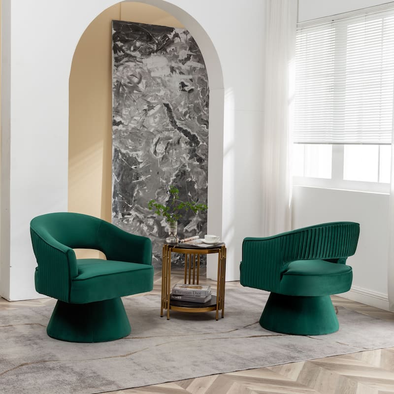SEYNAR Modren Velvet 360 Degree Swivel Accent Arm Barrel Chair Set of 2 for Living Room