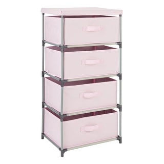 Pink 4 Drawer Dresser, Fabric Clothes Storage Stand for Bedroom, Nursery, Closet Organizer