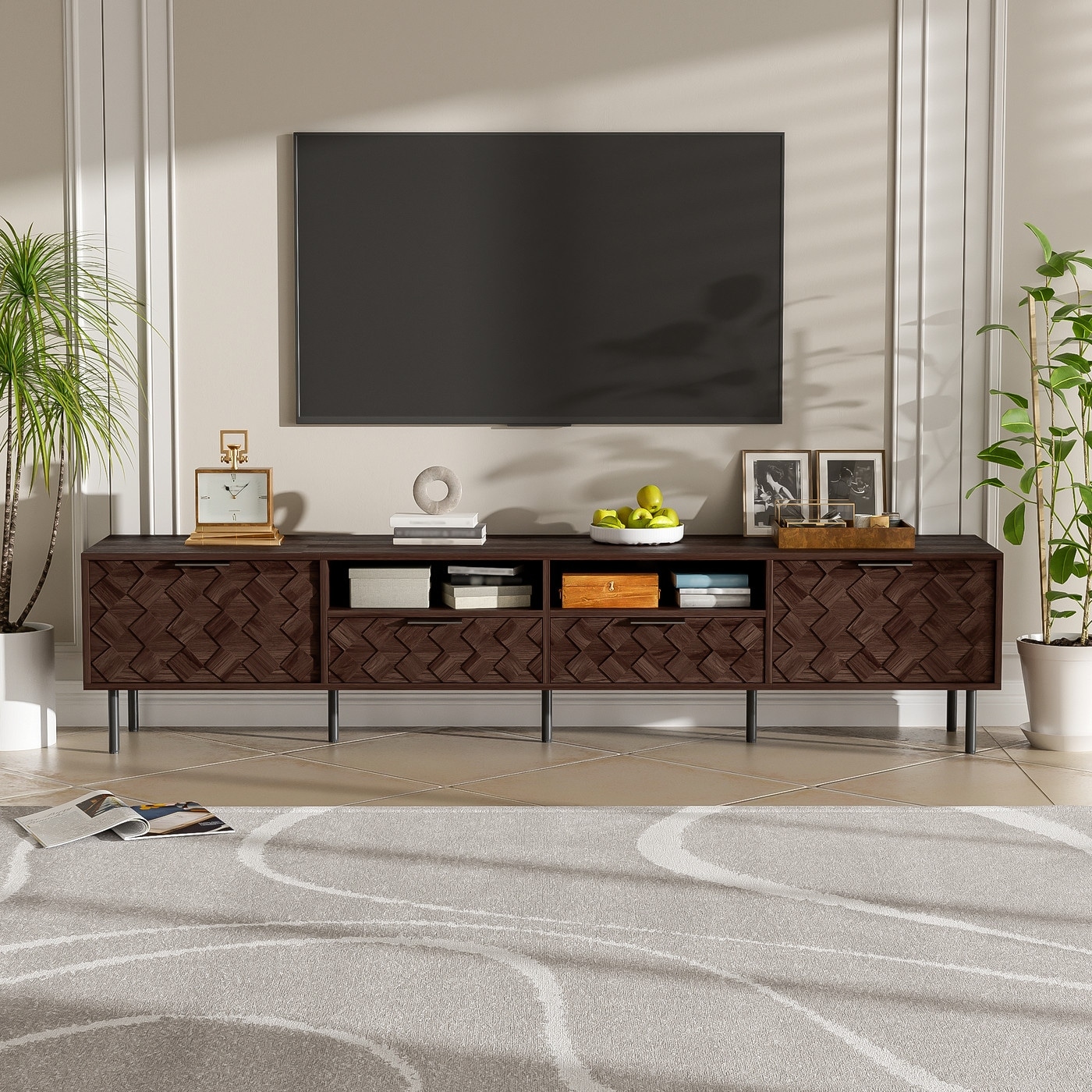 78 in with Rattan Doors TV Stand for TVs up to 85 in - n/a