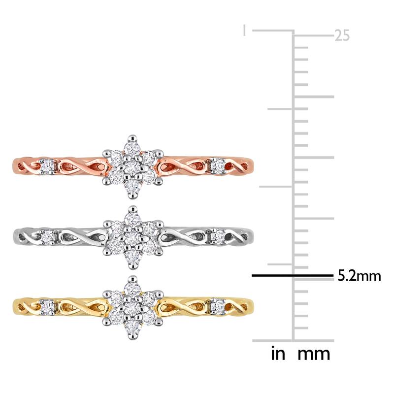 Miadora 1/3ct TW Diamond Floral Promise Rings 3-Piece Set Yellow Rose Sterling Silver
