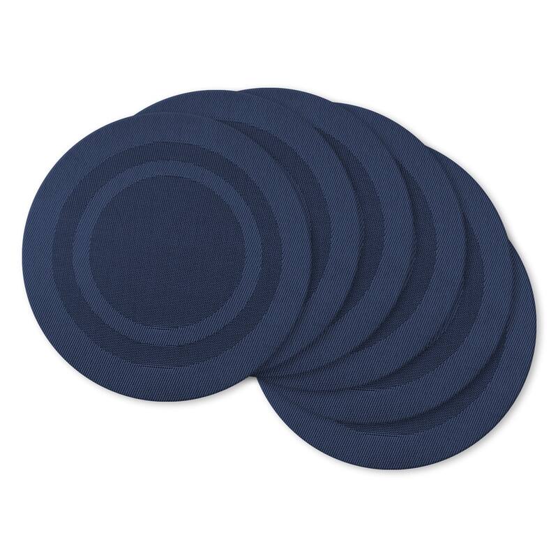Design Imports Silver Doubleframe Kitchen Placemat Set (Set of 6) - Round - Bordered Nautical Blue