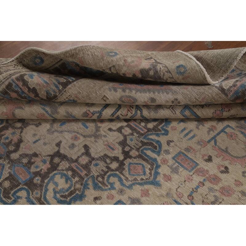 Geometric Beige Tabriz Persian Rug Hand-Knotted Wool Carpet - 8'1"x 10'8"