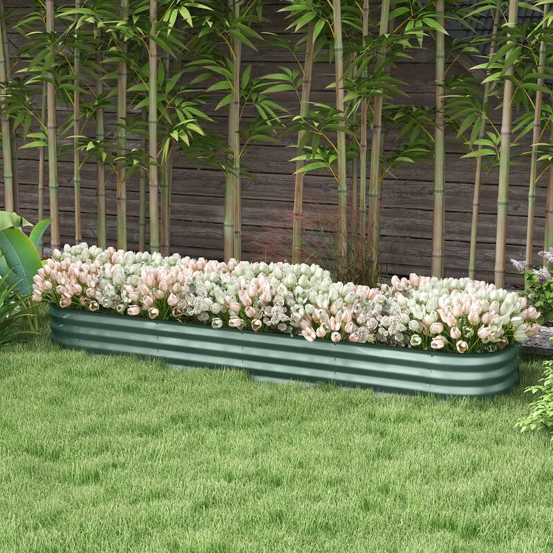 Outsunny 7.9' x 2' x 1' Galvanized Raised Garden Bed Kit, Outdoor Metal Elevated Planter Box with Safety Edging - Green