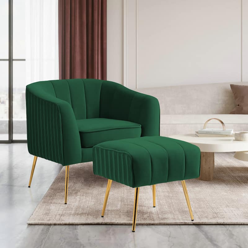 Velvet Shell Shaped Chair with Gold Tone Legs - Green