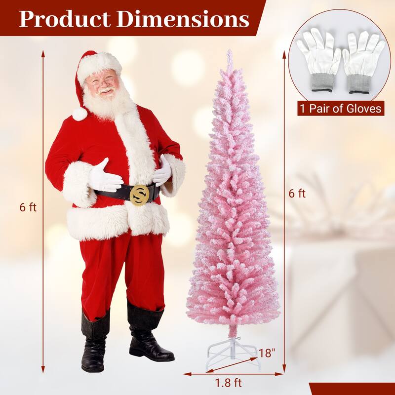 Gymax 6 FT Pink Artificial Christmas Tree Slim Pencil Xmas Tree w/ 328