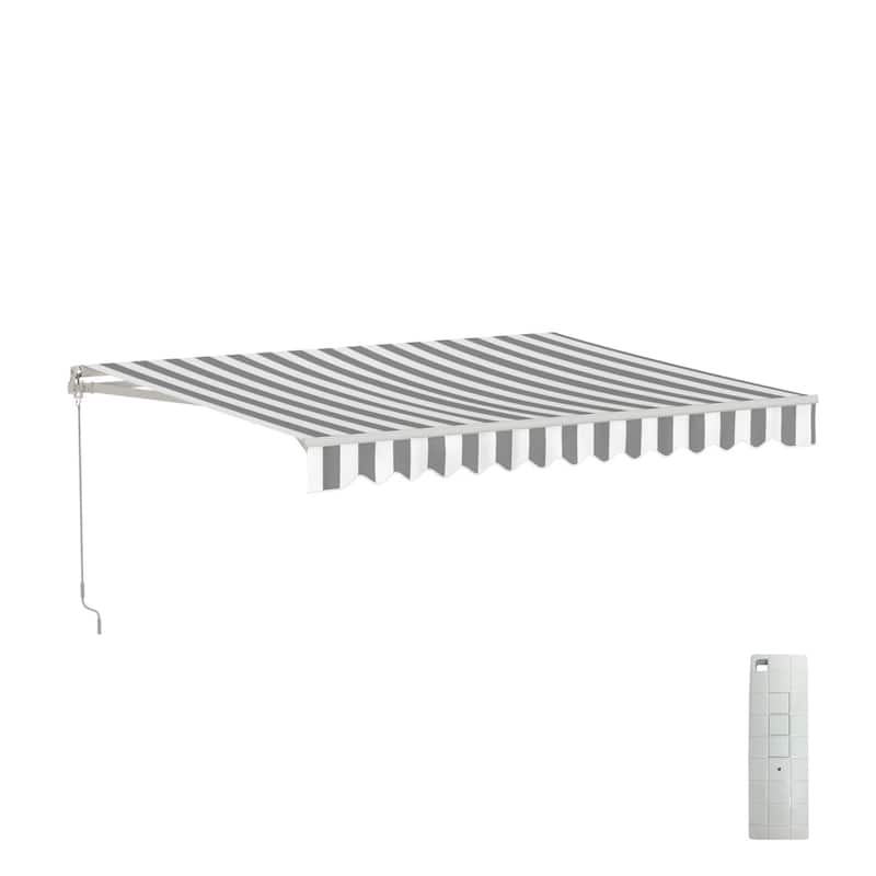 ALEKO Caribbean Motorized Patio Awning - White Frame - Seagull Gray & White Striped - 20 x 10 Feet