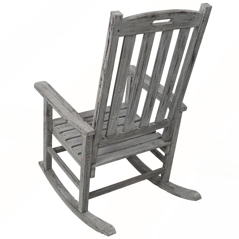Wooden Oversized Porch Rocker Chair With Wide Seat and Tall Backrest