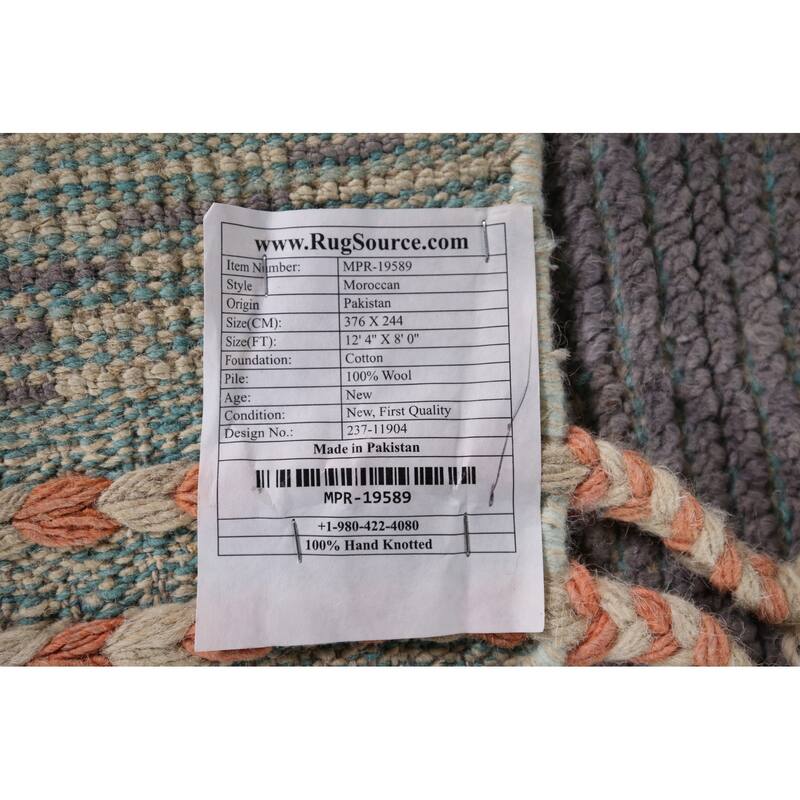 Beige Moroccan Abstract Area Rug Hand-Knotted Wool Carpet - 8'0"x 12'4"