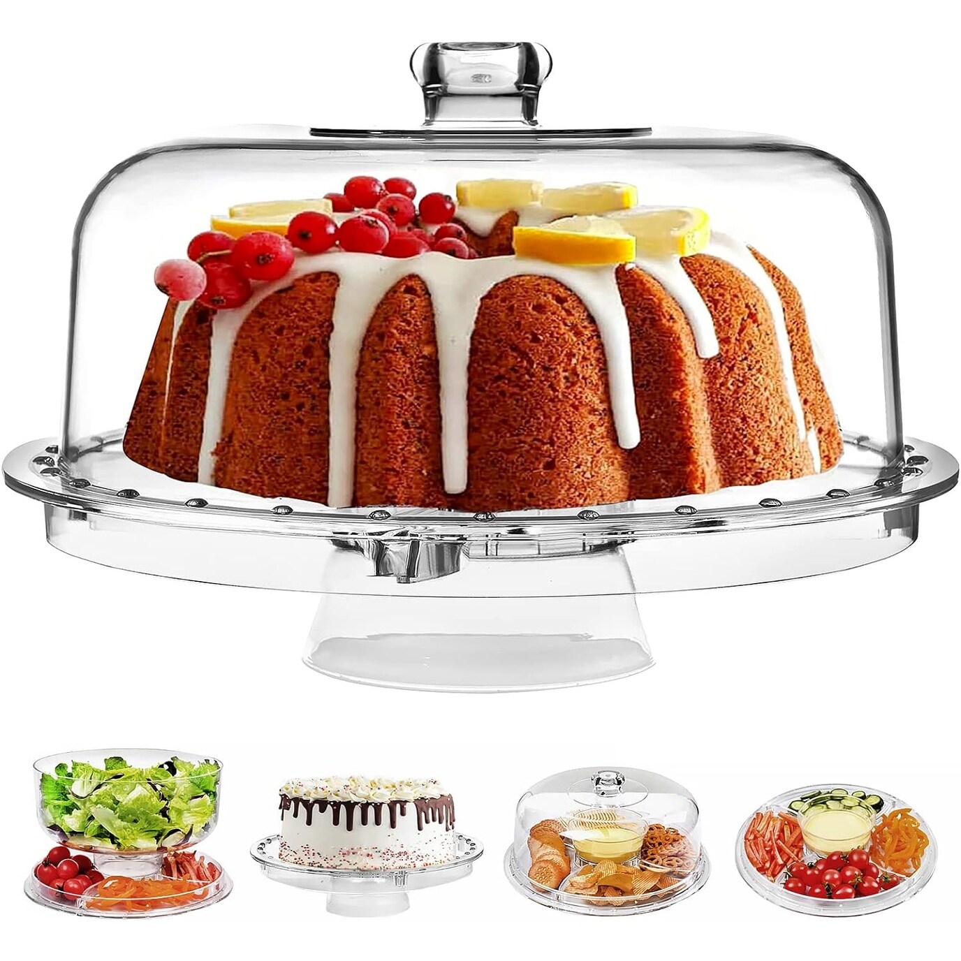 6 IN 1 Acrylic Cake Stand with Dome Cover 1 Piece