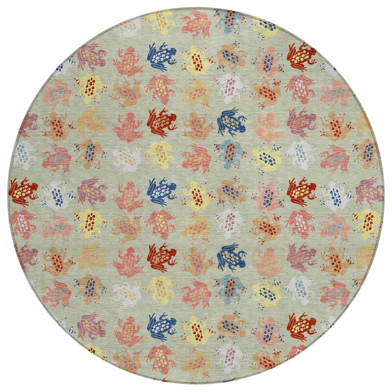 Machine Washable Indoor/ Outdoor Modern Frogs Chantille Rug
