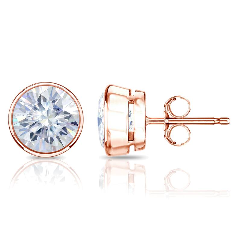 Auriya 14k Gold 2 1/2ctw Bezel-set Round Moissanite Stud Earrings - 7 mm