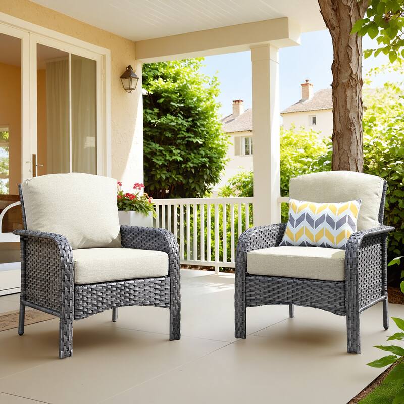 XIZZI Outdoor Patio Furniture Wicker Chair Set (Set of 2) - Beige