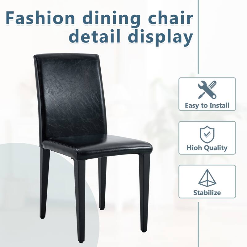 Leather Dining Chair Set of 2 High Back Armless Side Chair Soft Cushion Chair with Metal Legs for Living Room Kitchen