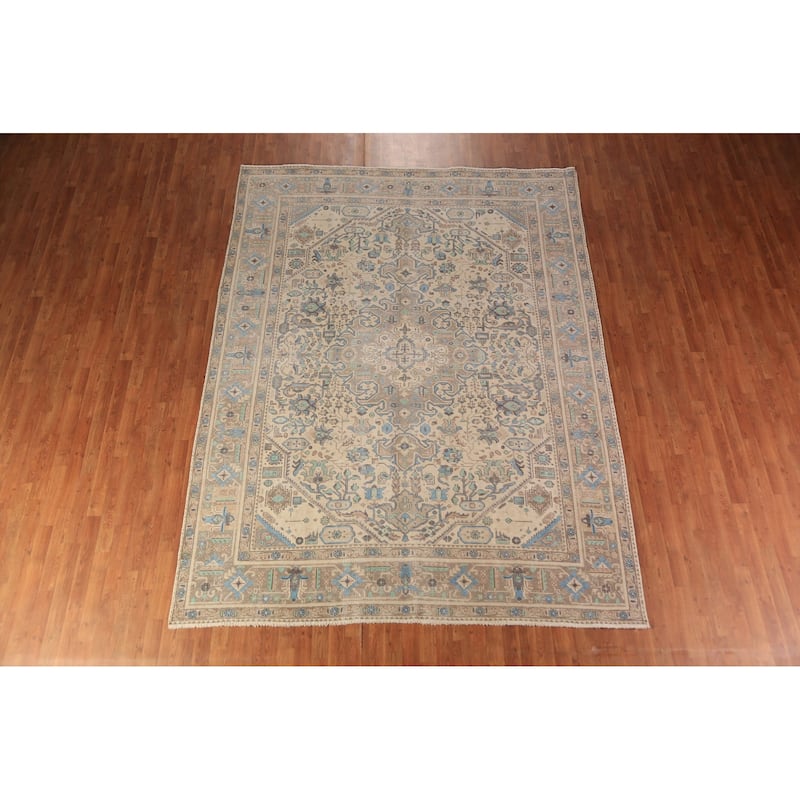 Tabriz Persian Area Rug Hand-Knotted Oriental Beige Wool Carpet - 8'0"x 10'6"