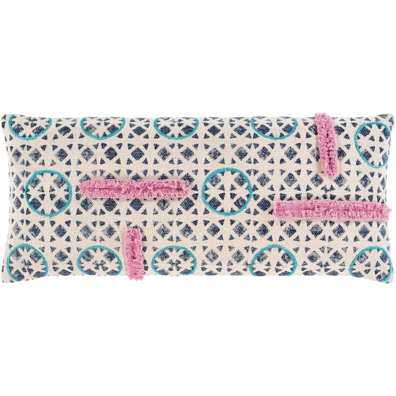 Artistic Weavers Paloma Textured Bohemian Pink & Teal Throw Pillow - 14"x32" with Down Insert - Pink/Teal