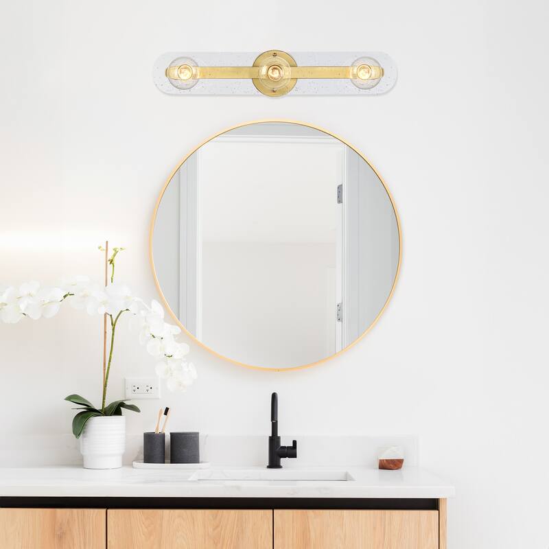 Demi 24 in. 3-Light Brushed Gold Vanity Light with Artisan Cast Glass Shade for Bathrooms