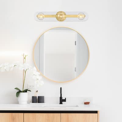 Demi 24 in. 3-Light Brushed Gold Vanity Light with Artisan Cast Glass Shade for Bathrooms