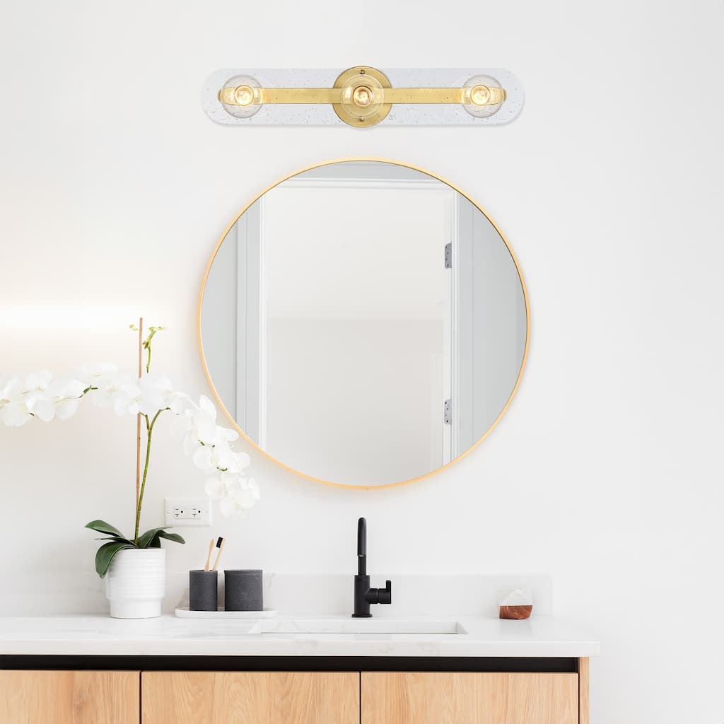 Demi 24 in. 3-Light Brushed Gold Vanity Light with Artisan Cast Glass Shade for Bathrooms