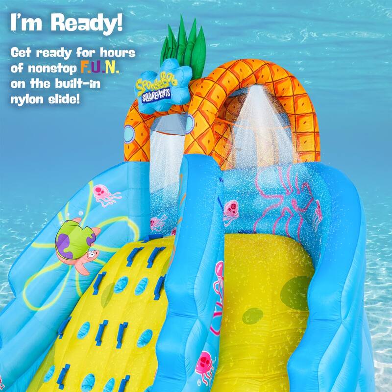 Sunny & Fun SpongeBob Ultra Climber Inflatable Water Slide with Climbing Wall, Two Slides & More! - One Size
