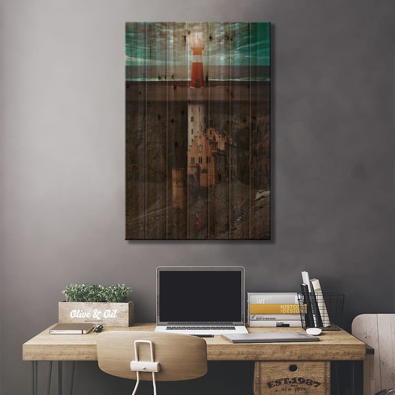 Castle And Lighthouse Are One Print On Wood by GEN Z - Multi-Color