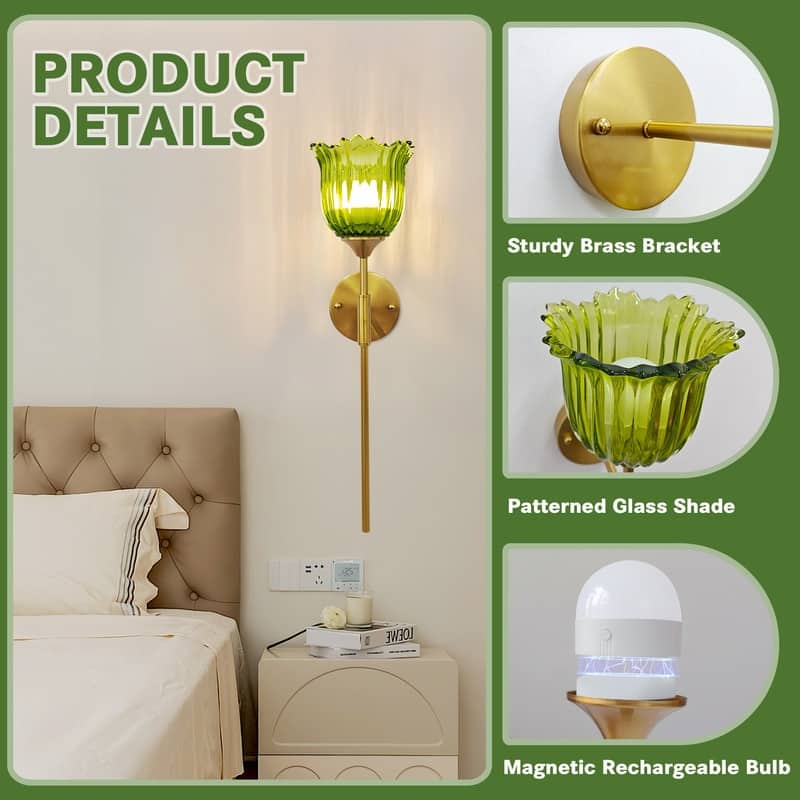 Battery Operated Wallchiere with Remote, Rechargeable Wireless Gold Wall Sconces , RGB Dimmable Light (Set of 2)