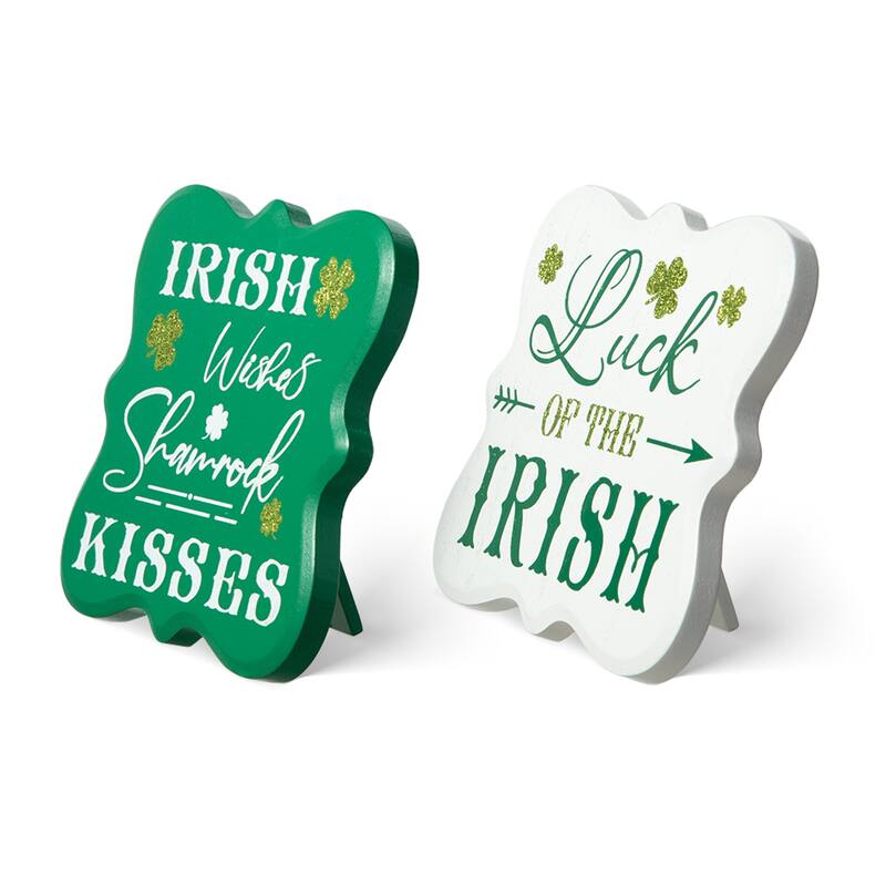 Glitzhome Set of 2 St. Patrick's Wooden Table Signs Decor