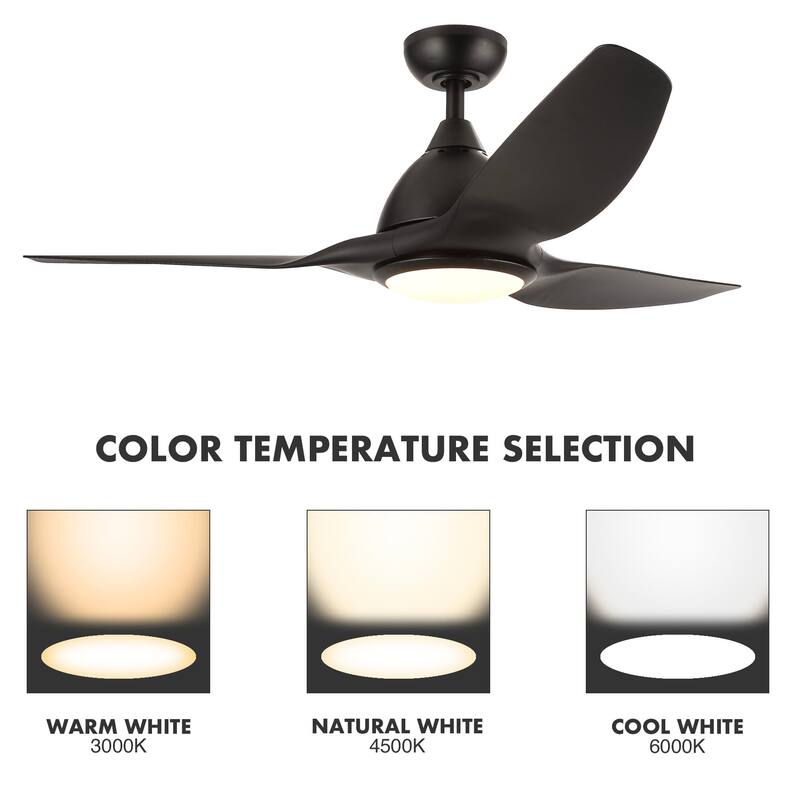CO-Z 52" 3-Blade LED Ceiling Fan with Light Kit and Remote Control